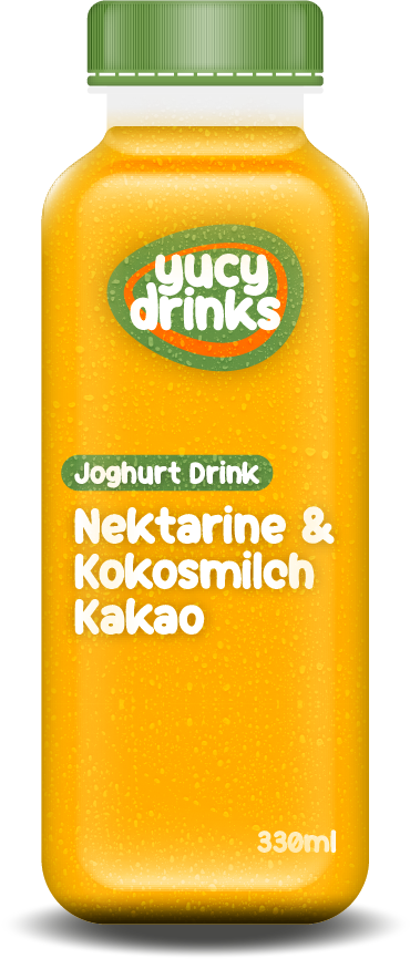 Flasche mit Nektarine & Kokosmilch & Kakao Joghurt Drink