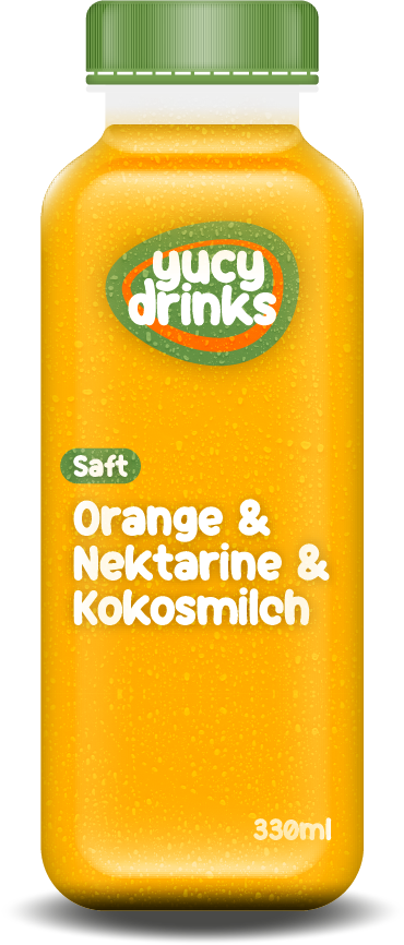 Flasche mit Orange & Nektarine & Kokosmilch Saft